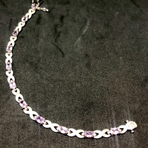 Genuine Amethyst/Diamond Infinity Bracelet - Picture 3 of 14